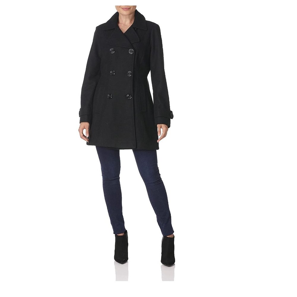 NWT Anne Klein Women's Classic Double-Breasted Coat Size M, Black, $200 3D32